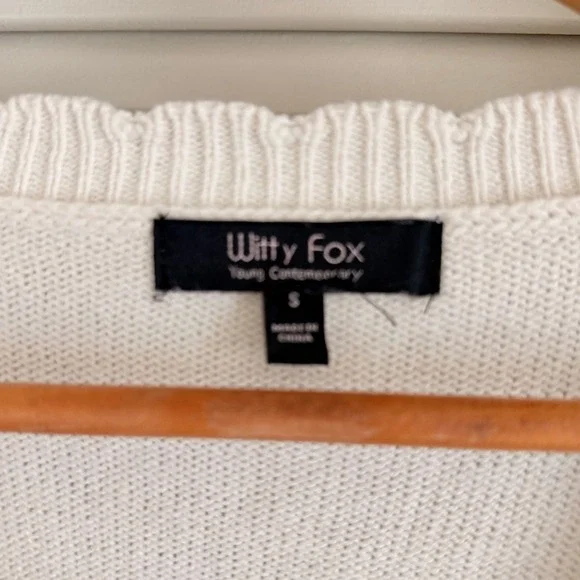 Wittty Fox Cream Floral Embroidered Cropped Cardigan Sweater Cottagecore - Picture 4 of 4